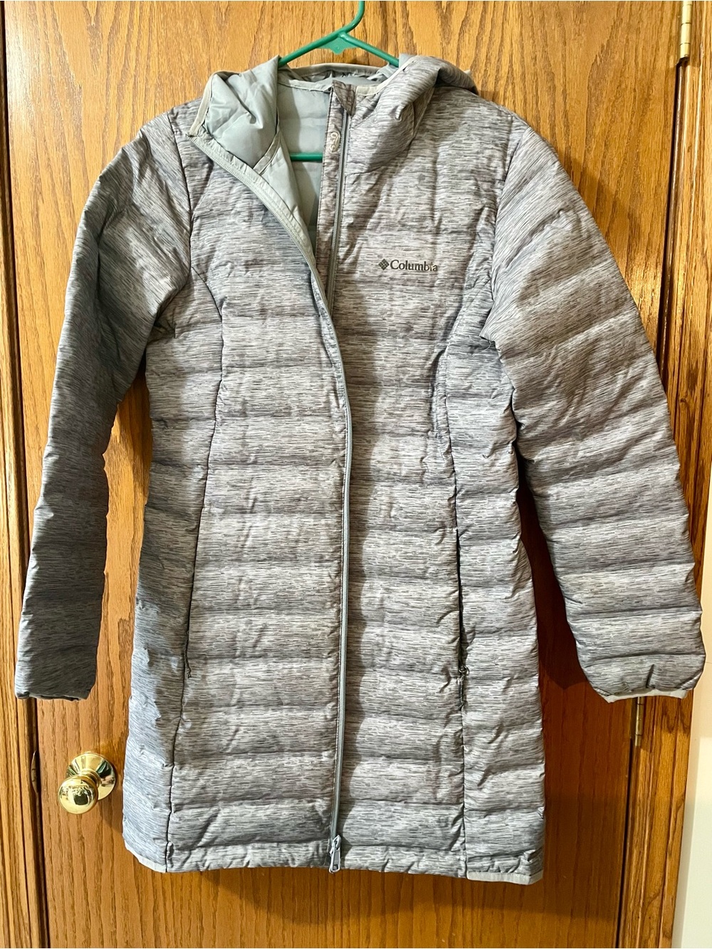 Columbia Lake 22 Long Hooded 650 Fill Down Jacket Coat Gray Women Medium